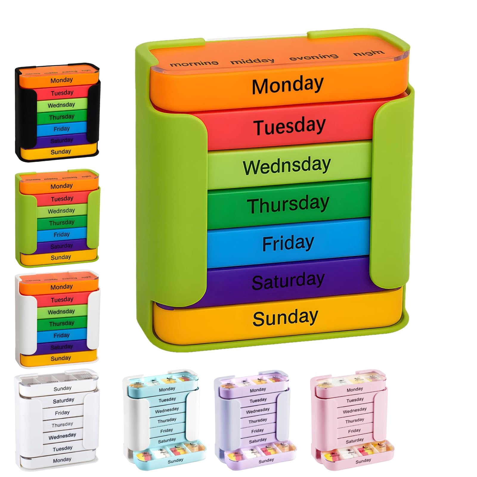 7-Day Medication Organizer – Weekly Pill Organizer with 4 Daily Compartments (Morning, Noon, Evening, Bedtime), Stackable, Portable for Home & Travel