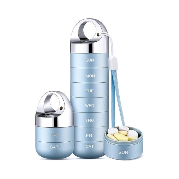 7-Day Metal Pill Organizer, Portable Weekly Pill Box with Safety Lock, Moisture-Proof Travel Medicine Case for Home & Outdoor Use(Ice Blue)