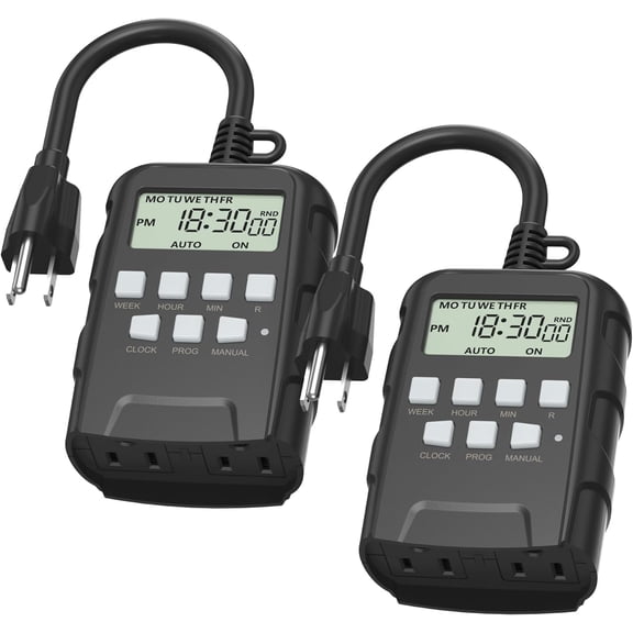 7 Day Outdoor Heavy Duty Digital Programmable Timer, Outdoor Timer Outlet Waterproof, Grounded Electrical Outlets for Christmas Lights Lamps Ponds, 1875W 1/2HP, ETL Listed-2PACK