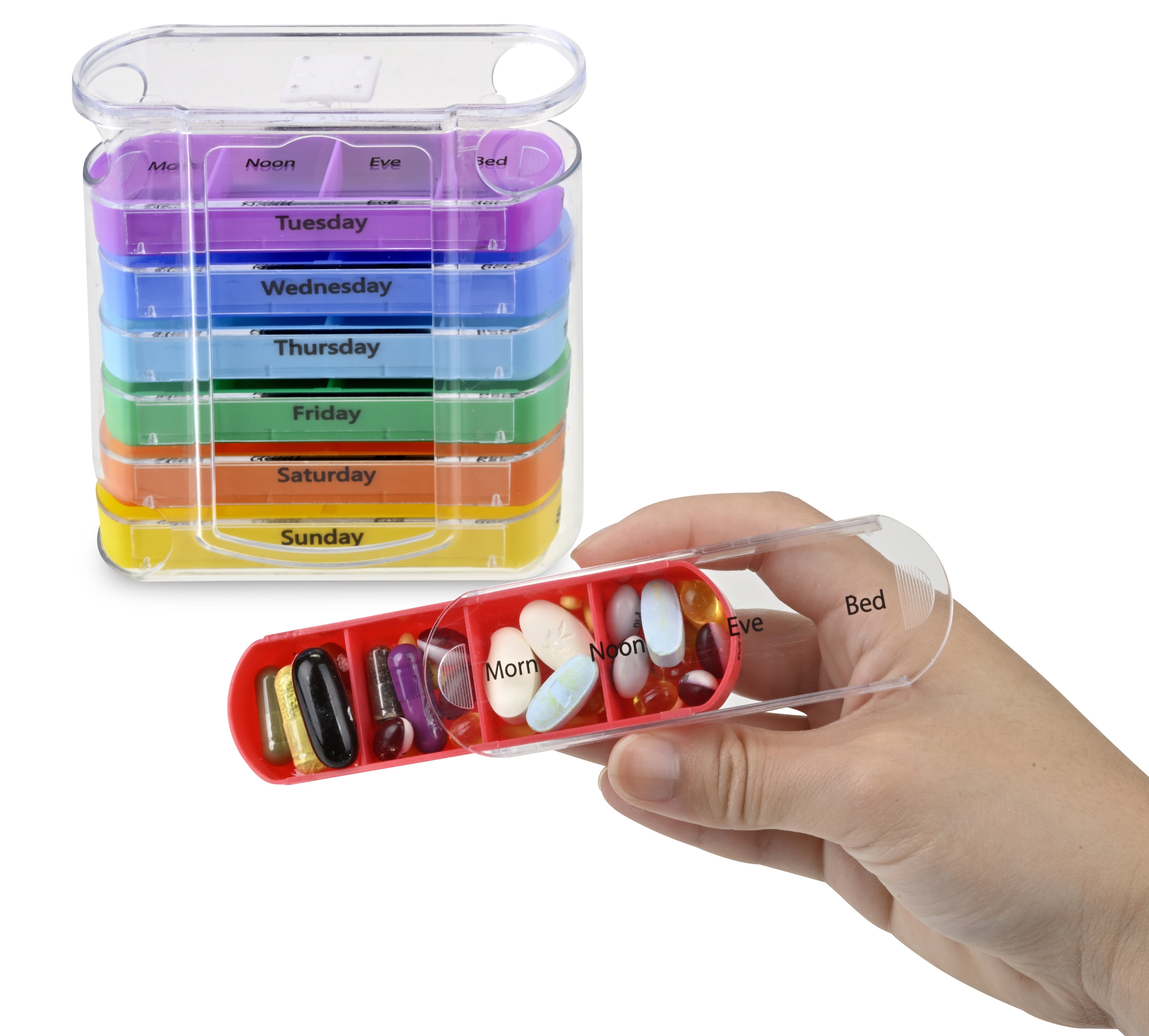 Hands DIY Pill Box Weekly 7 Days Pill Box Medication Box 28 Compartments  Pill Organizer Pill Dispenser Plastic Medicine Storage Dispenser 7-Day  Usage 7 Colors Pill Holder for Home Travel 