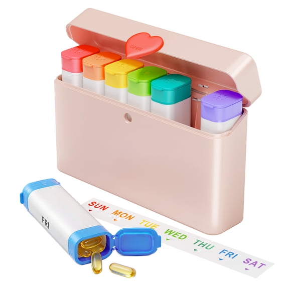 7 Day Pill Organizer 2 Times a Day, Weekly Pill Box AM PM, Daily Pill Case for Travel, Medicine Container for Vitamin, Supplements and Medication (Pink)