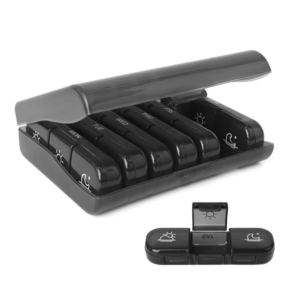 7 Day Pill Organizer 3 Times Daily, Large Portable Travel Pill Case with Sealed Moisture-Proof Compartments for Vitamins & Medications (Black)