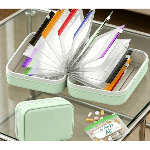 7-Day Pill Organizer Binder, Colorful Zipper Pouches Leakproof Medication Case for Home & Travel