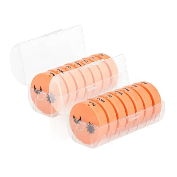 7-Day Pill Organizer, Color-Coded Weekly Medicine Case with Daily 2-Compartment Design
