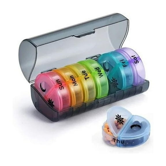 7-Day Pill Organizer with Two Compartments Per Day, Ideal for Pills/Vitamins/Fish Oil/Supplements Storage, BPA-Free and Easy to Clean (Black - Colorful)