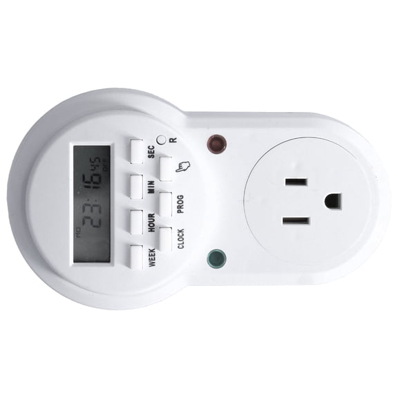 7 Day Programmable Digital Timer Outlet for Electrical Lights and Indoor Home Appliances, 110V 15A 1875W Switch Socket with Built-in Rechargeable Battery Backup, Dual Unit 4.8 inches / 12.2 cm