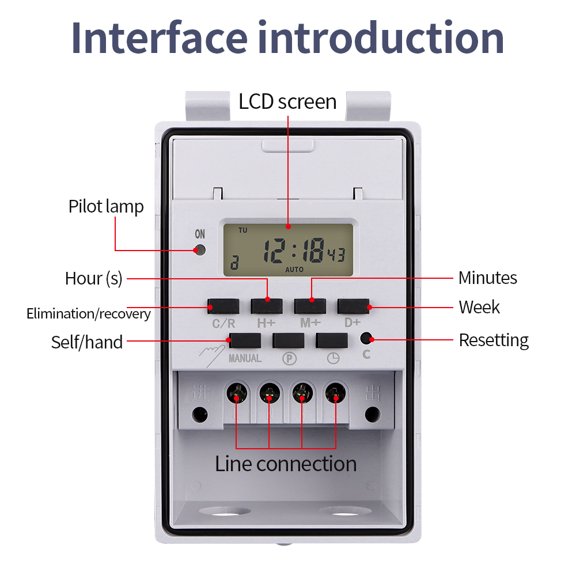 7-Day Programmable Digital Timer Switch, 220VAC 30A, Weekly Schedule, Panel-Mount Time Control Switch With Keylock