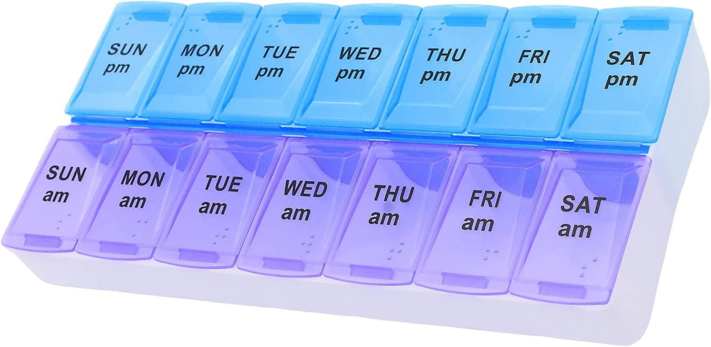 7 Day Weekly AM PM Pill Organizer, Large Pill Case Pill Box for Pills Vitamin Supplements Medication (Purple/Blue)