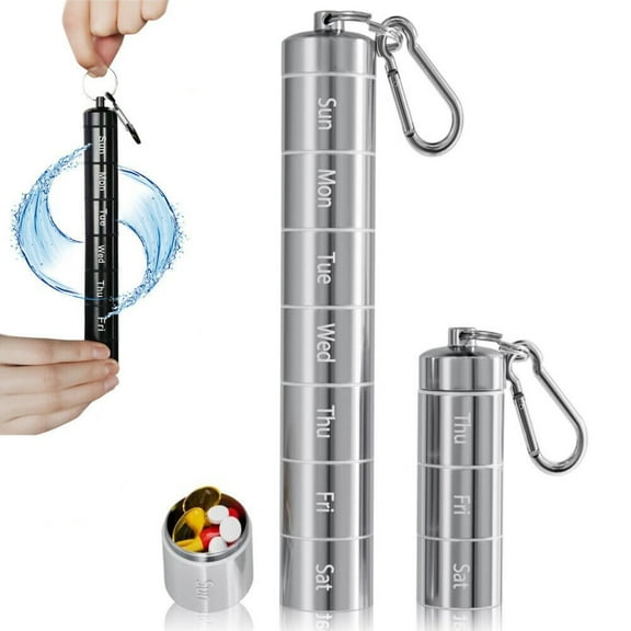 7-Day Weekly Pill Organizer - Metal Travel Pill Case, Portable Waterproof Medication Box with Daily Compartments