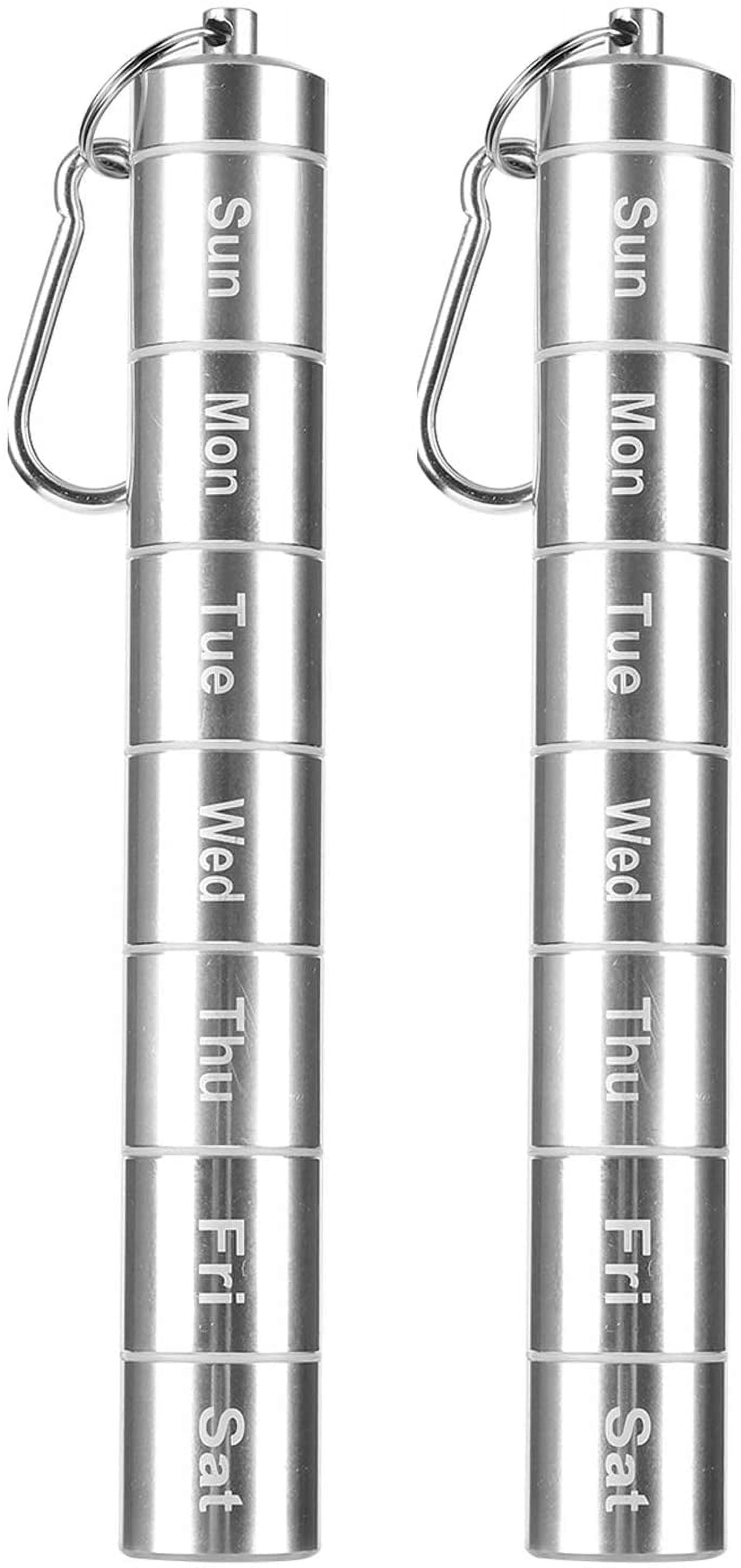 7 Days Pill Case, Portable Pill Box, 7 Compartments Aluminum Alloy Weekly Pill Holder Waterproof Medicine Organizer Travel Pill Tube Pill Bottle Pill Container with Keychain and Carabiner