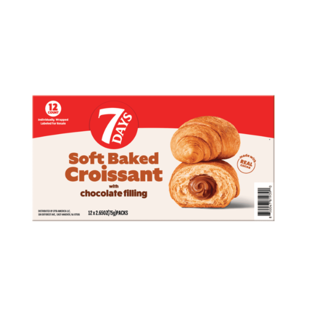7 Days Soft Baked Croissant, Chocolate Filling, 2.65 oz, 12 ct - Croissant Snacks, Soft Baked Pastry, Chocolate Dessert, On-the-Go Breakfast
