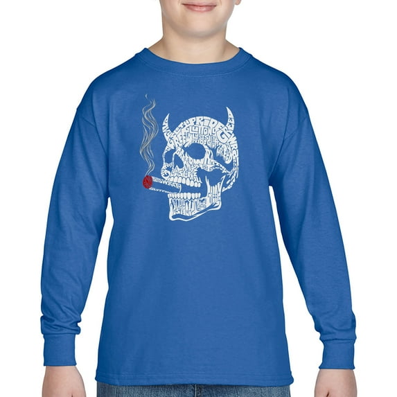 7 Deadly Sins Skull - Boy's Word Art Long Sleeve T-Shirt