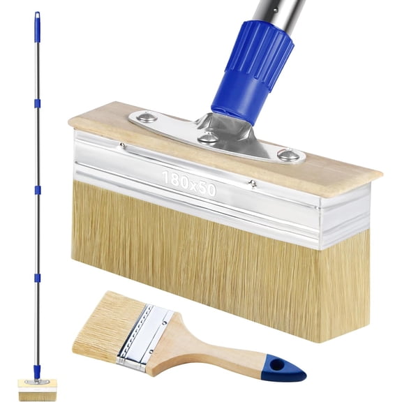 7" Deck Stain Brush Applicator with 60" Long Handle, 3" Paint Brush Included for Woodstains, Oils, Decking, Decking Stains, Deck Coatings, Fence Wall Furniture Paints