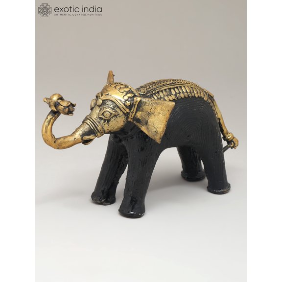 7" Decorative Cute Elephant Holding Flower | Dhokra Art | Table Decor
