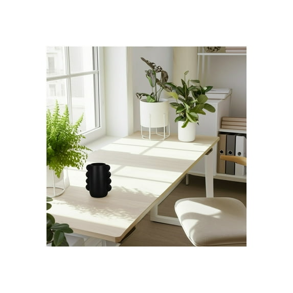 Modern Dolomite Vase - Stylish Stoneware Decorative Piece for Home, Office, Bedroom & Living Room - 8" Black