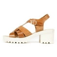 thumbnail image 1 of Shutter Tan Leather Fashion Platform Caged Lug Sole Retro Fisherman Sandals (Tan Leather, 8), 1 of 2