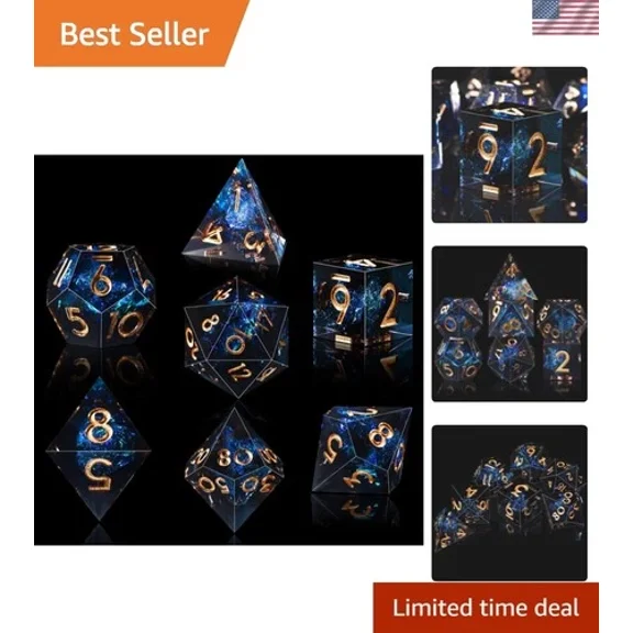 7-Die DND Dice Set Handmade Sharp Edge Polyhedral Dice for Dungeons and Drago...