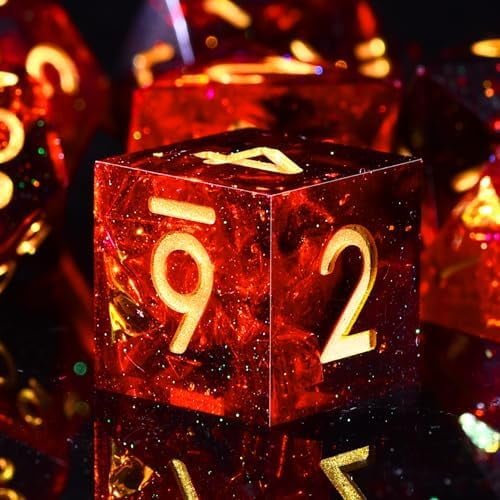 7-Die DND Dice Set Handmade Sharp Edge Polyhedral Dice for Dungeons and Dragons RPG MTG Table Games(Flame Red)