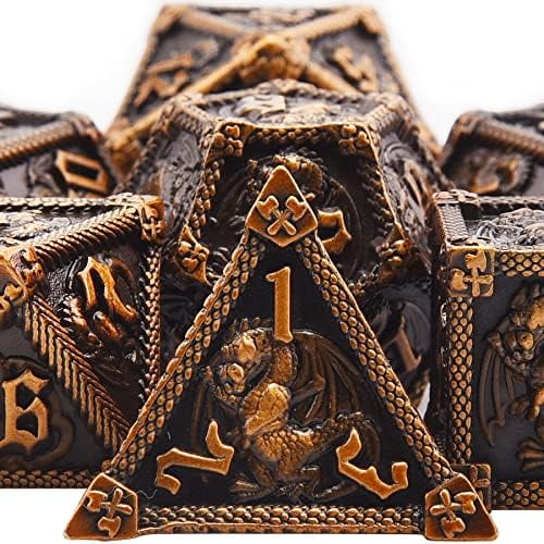7-Die Metal DND Dice Set Dungeons and Dragons Polyhedral Roll Playing Dice with Box D20 D12 D10 D% D8 D6 D4 for Pathfinder MTG RPG Board Games