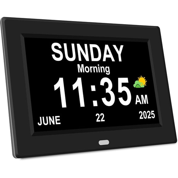 7 Digital Alarm Clock for Elderly Large Display for Seniors Electric Clocks with Date Day of Week 12 Alarms 4 Colors Desk Wall Calendar Clocks for Memory Loss Alzheimers Dementia Auto DST/Dimmer