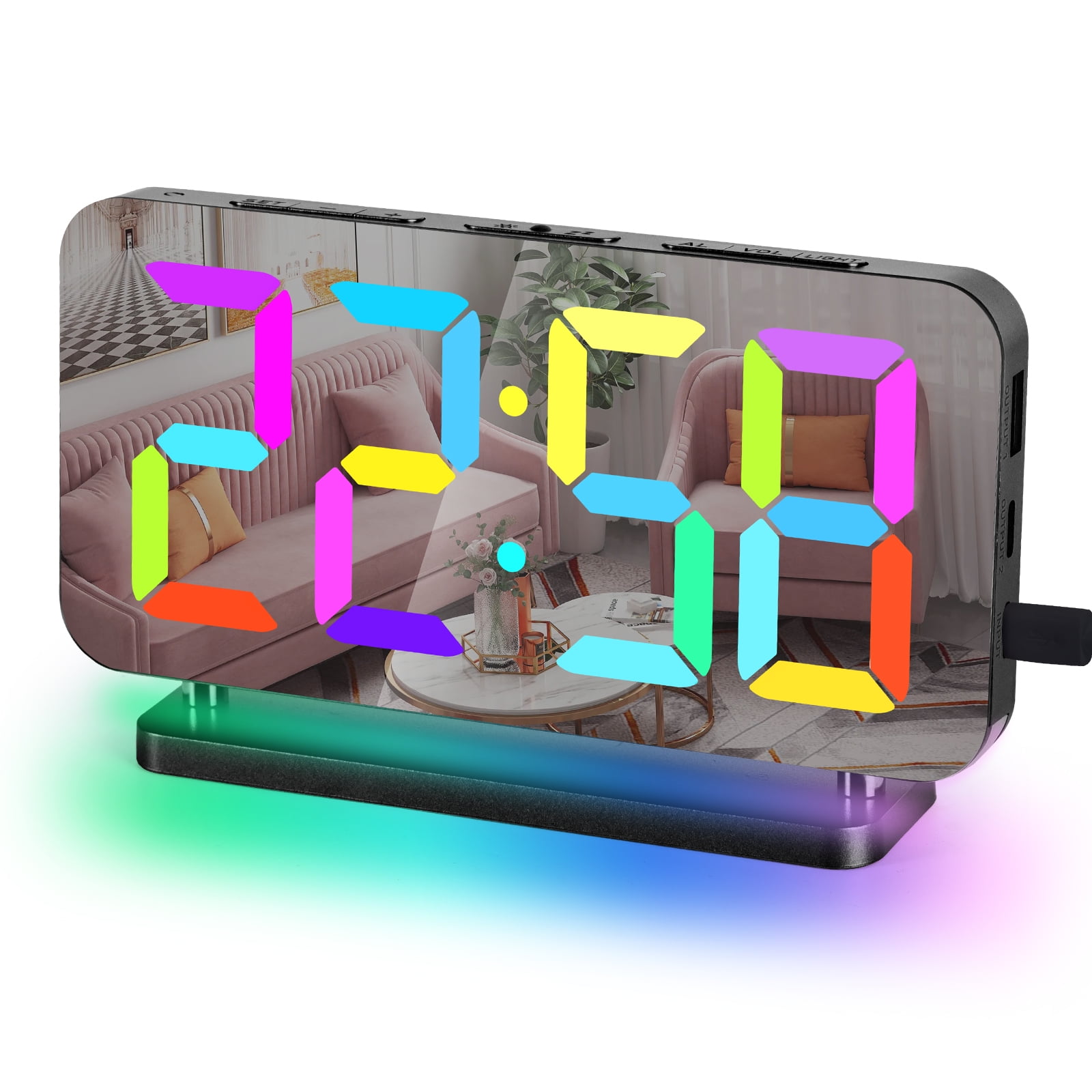 SZELAM Digital Alarm Clock, 7â€ LED Display, RGB 10 Colors Night Light ...