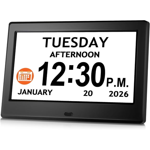 7'' Digital Clock, Dementia Clock With Date And Time, 10 Reminders, 6 Alarms, Auto-Dimming, Auto DST, Remote Control, Large Display Alarm Clock For Seniors, Gifts For People With Dementia, Alzheimers