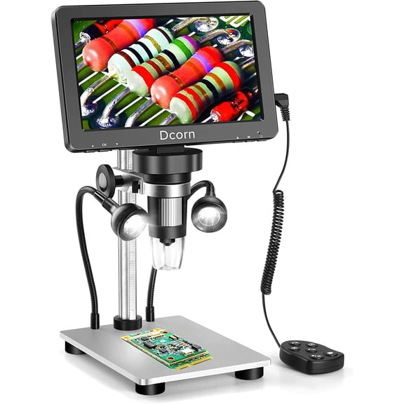 7'' Digital Microscope 1200X, 12MP 1080P Photo/Video for Adults Soldering Coins,Metal Stand,Wired Remote,10 LED Fill Lights,PC View,Windows/Mac Compatible