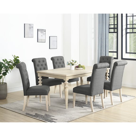7 Dining Collection: Rectangular Table & 6 Elegant Chairs, Brown Arrangement: Gray