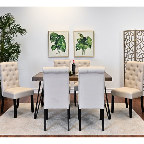 7 Dining Ensemble - Metal Base & 6 Well-designed Chairs Configuration: Hairpin Table, Modern For Home