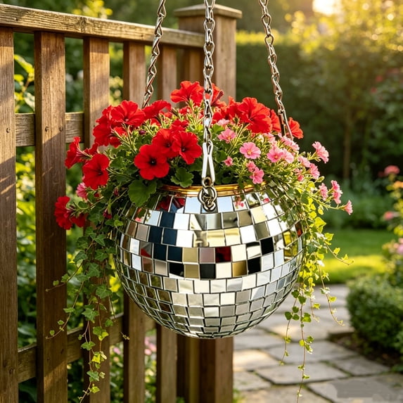 7" Disco Ball Plant Hanger with Hanging Rope, Hanging Chain, Hook, Circle | for Decoration,M
