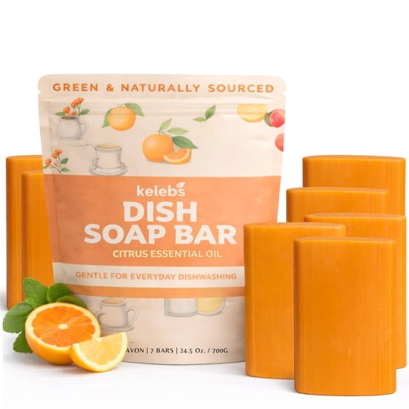 7 Dish Soap Bars | Citrus Essential Oil Formula | Natural & Organic Ingredients | Gentle on Hands | For Plant-Based Kitchens & Light Dishwashing | Biodegradable | No Overpour | Value Pack