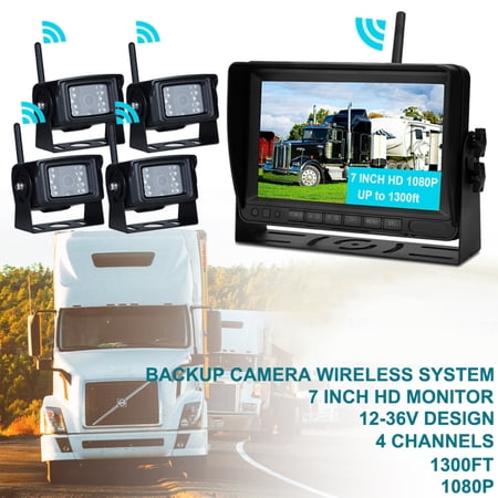 7" Display AHD 1080P Wireless 4CH Rear View Backup Camera Kit for Truck Trailer