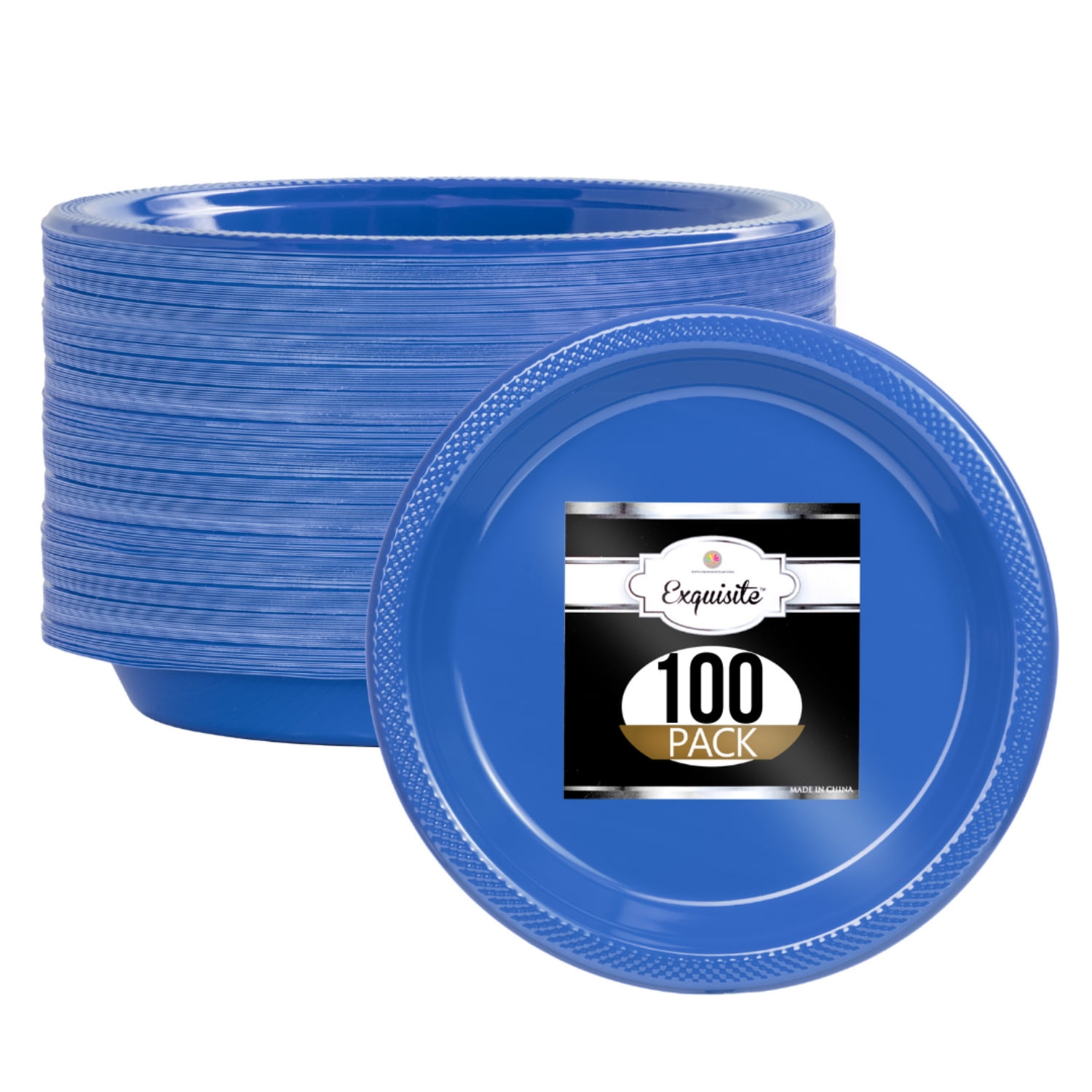 100 PACK) EcoQuality 7.5 inch Round Navy Blue Plastic Plates with