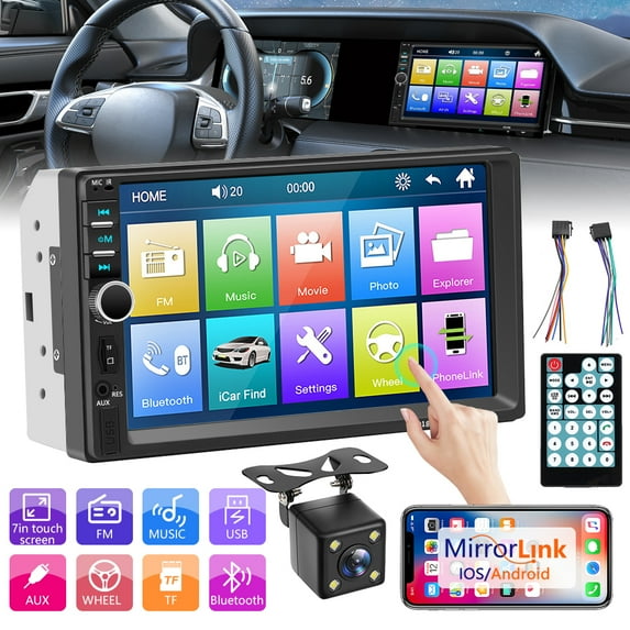 7" Double DIN Car Stereo Bluetooth MP5 Player USB FM Multimedia Radio + Reversing Camera With Steering Wheel Remote Support Phone Sync (for Android/iOS)