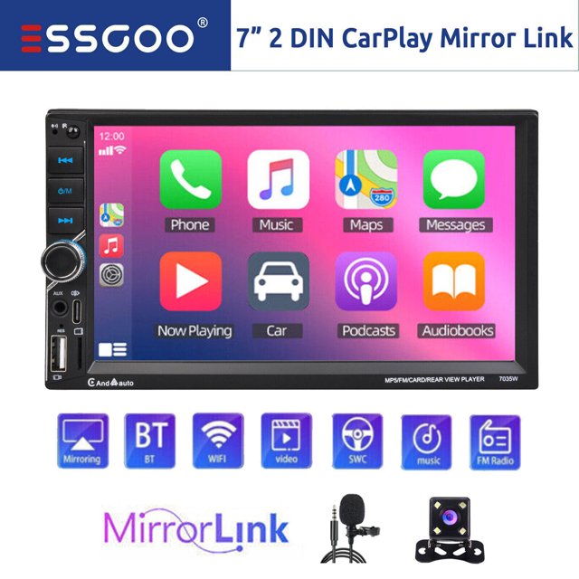 7" Double DIN CarPlay Android Auto Car Stereo CAM&MIC Radio USB/Aux