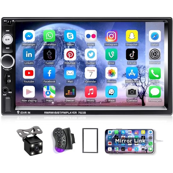 7" Double Din Car Stereo Audio Bluetooth MP5 Player USB FM Multimedia Radio+ 4 LED Mini Backup Camera with Steering Wheel Remote Support Mobile Phone Synchronization (Used in Android/iOS)