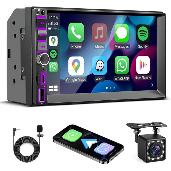 7" Double Din Stereo Radio Screen for Audio Receivers, Double Din Radio with Play Touchscreen, Backup Camera, FM/AM, MirrorLink