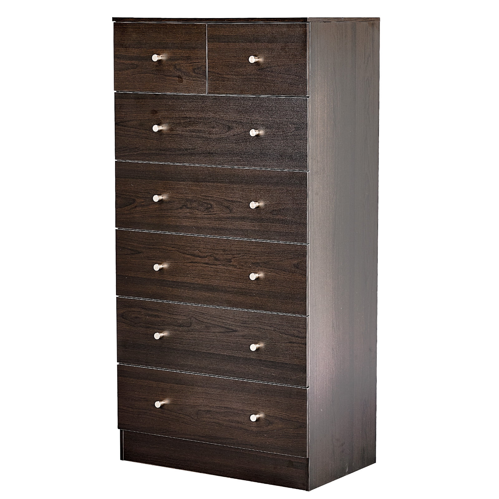 7 Drawer Cabinet, Matte Gold Handles Textured Linen Melamine Particle Board Cabinet, Tall Space-Saving Storage Organizer for Bedroom Office Living Area