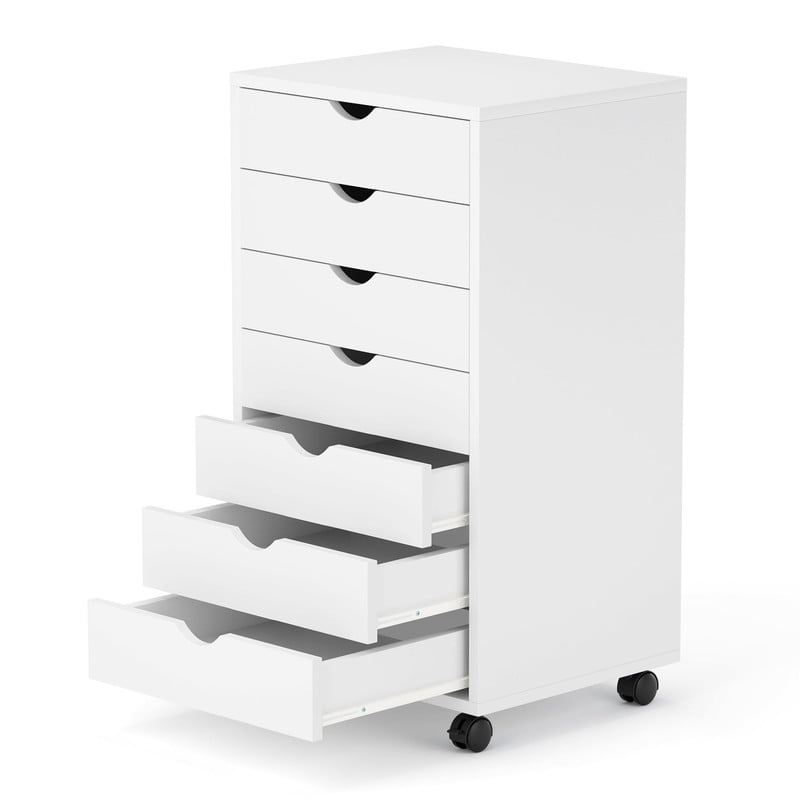 7 Drawer Chest, Storage Cabinet Dressers with Wheels, Dressers Storage Cabinets, Dresser Mobile Cabinet with Wheels,Small Drawers Wood Organization Furniture for Office, White