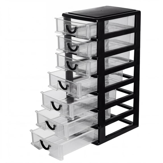 7-Drawer Desktop Storage Organizer, Small Plastic Drawer Unit (5" x 7" x 13") - Mini Container & Organizer Box