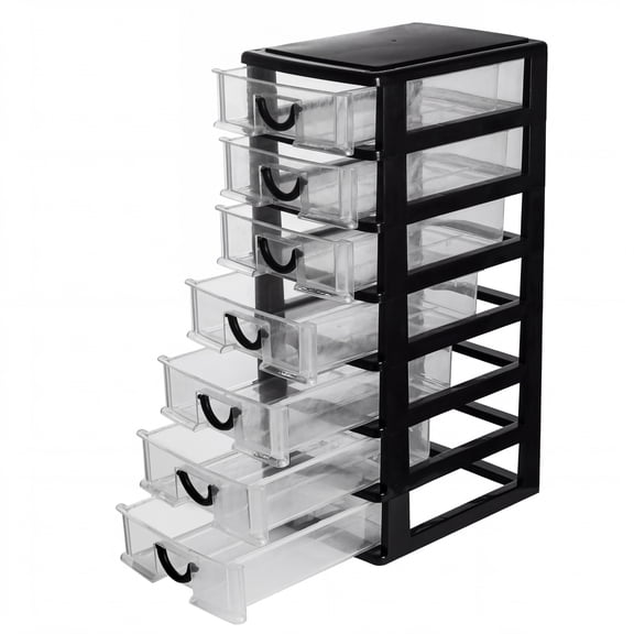7-Drawer Desktop Storage Organizer, Small Plastic Drawer Unit (5" x 7" x 13") - Mini Container & Organizer Box