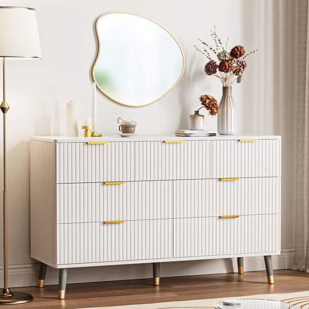 7 Drawer Dresser for Bedroom Fluted Black and Gold Dresser with Curved