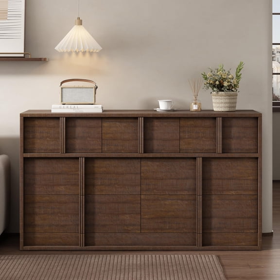 7 Drawer Dresser for Bedroom, Wood Chest of Drawers with Large Storage Capacity, 54" Wide Dresser TV Stand for Living Room, Closet Organizer Storage Cabinet