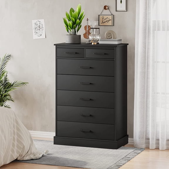 7 Drawer Dresser, Black Chest of Drawers for Bedroom Living Room Hallway