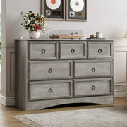 Relefree 7 Drawer Dresser Chests for Bedroom, Modern Farmhouse Chest of Drawers for Home Storage Organization, Gray