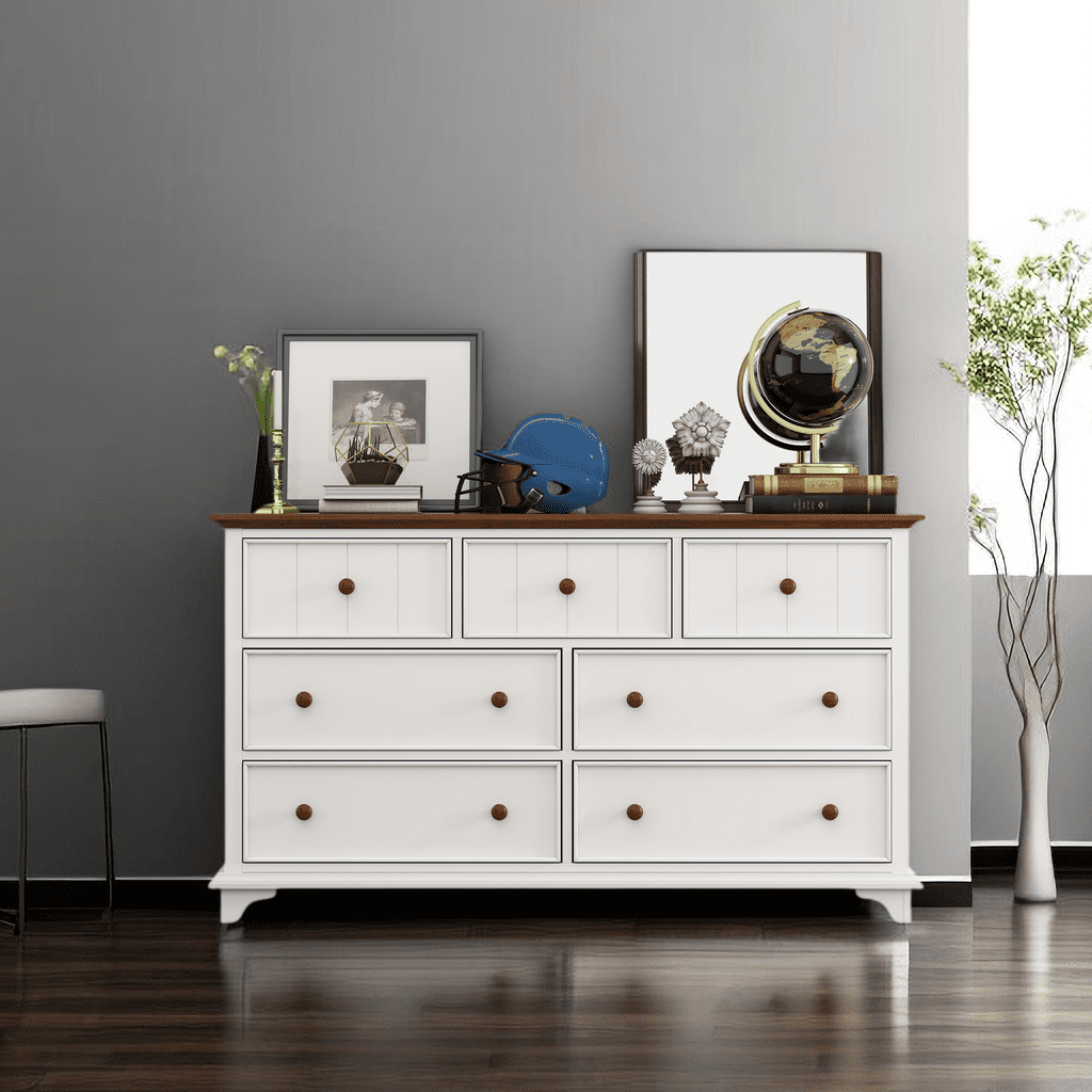 7 Drawer Dresser, Wooden Captain Dresser for Bedroom,Dresser Organizer Chest of Drawers for