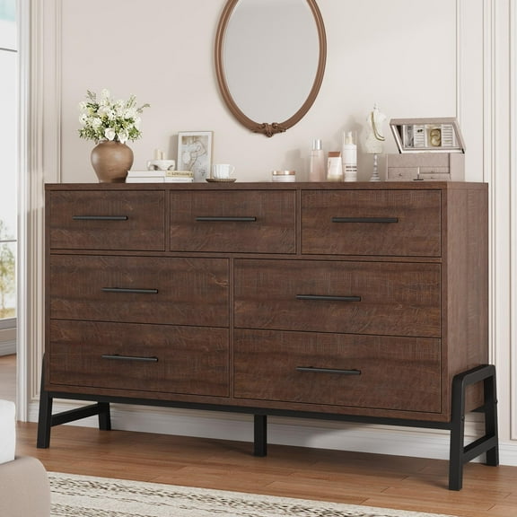7 Drawer Dresser for Bedroom, 52" Wide Dressers, Large Bedroom Dresser with Drawers for Living Room, Bedroom, Entryway