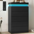 thumbnail image 1 of 5 Drawers Dresser, Modern Floating Dressers with LED Light and Power Outlet, Chest of Drawer for Living Room, Hallway, Entryway, Black, 1 of 7