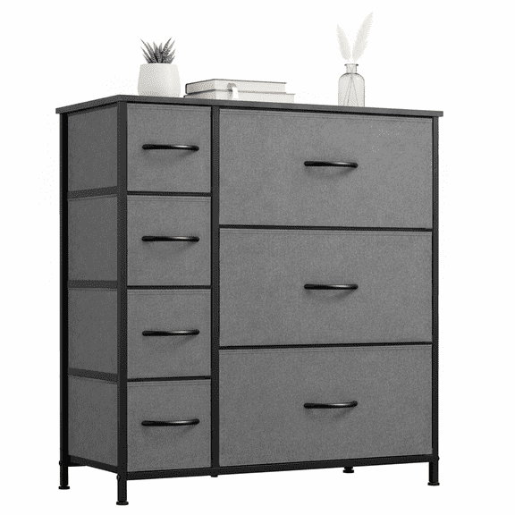 ACCVER 7-Drawer Fabric Dresser with Wood Top & Metal Frame, Closet and Chest for Bedroom, Clothes Storage Organizer, for Living Room, Apartment,Black