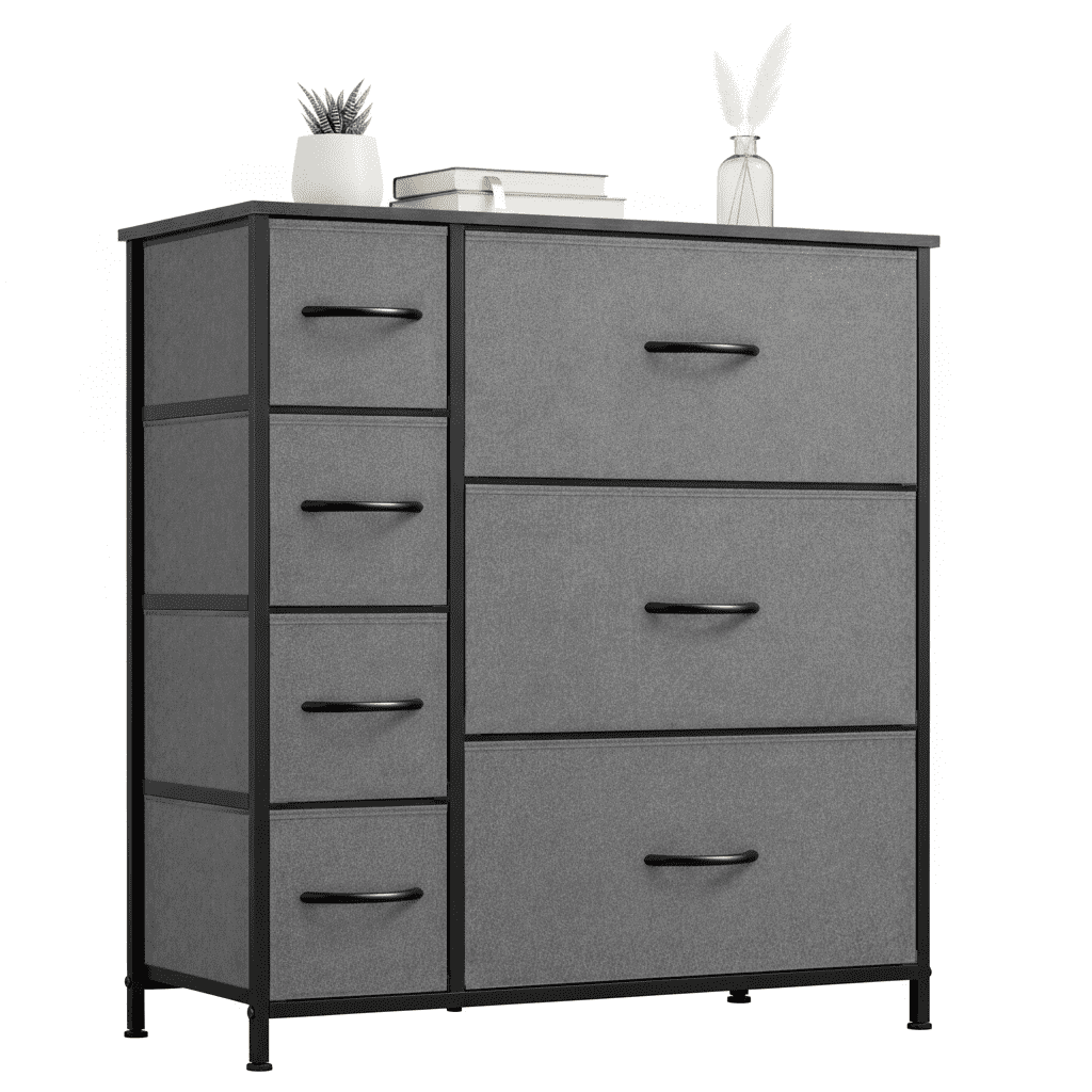 ACCVER 7-Drawer Fabric Dresser with Wood Top & Metal Frame, Closet and Chest for Bedroom, Clothes Storage Organizer, for Living Room, Apartment,Black